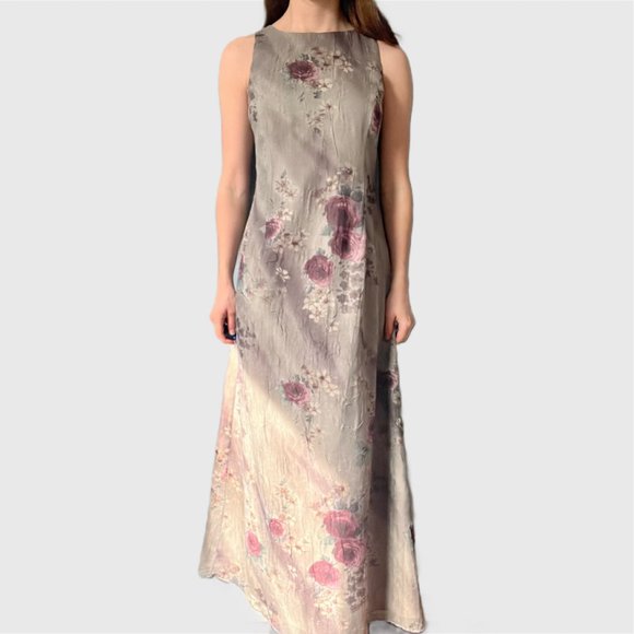 Vintage 90s Green Dress, 1990s Floral Maxi Dress - Picture 7 of 10